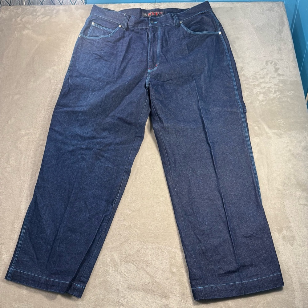 Vintage 90s Y2K NYUS Baggy Cargo Jeans Men's Sz 40x30 Hip Hop Wide Leg Raw Denim